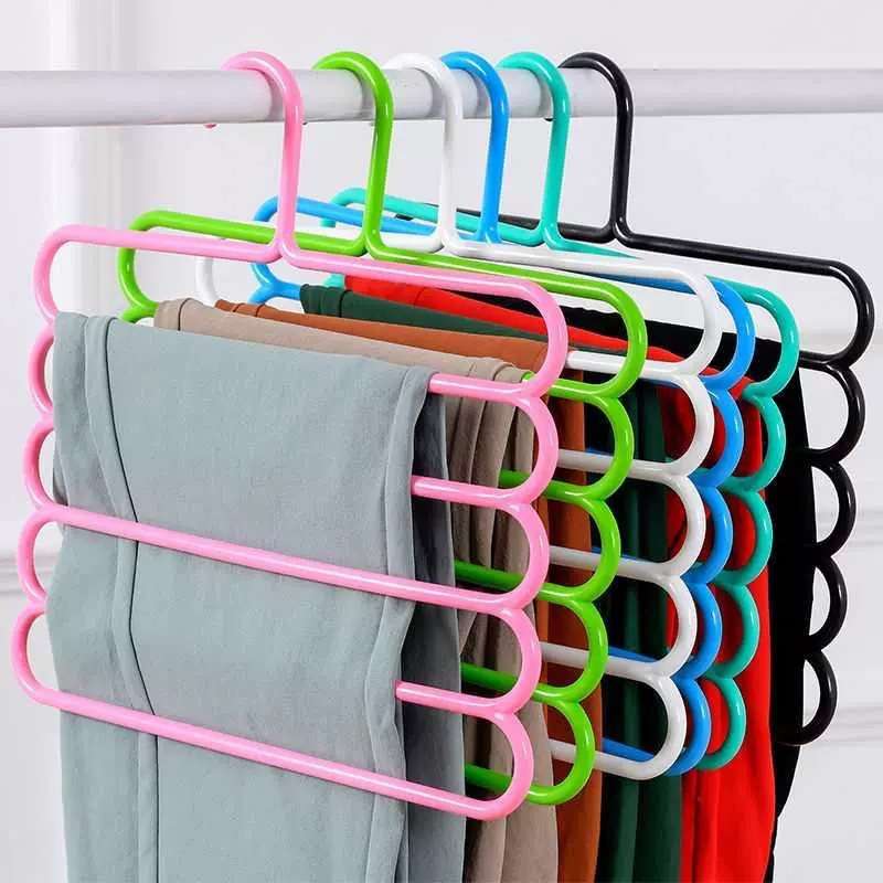 1pc Creative Multilayer Storage Pants Hanger Plastic Clothes Hanger,  Multifunctional 5 Layer Towel Rack, Extra Large Clothes Hanger