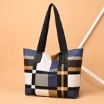 Fashion Plaid Totes For Women PU Leather Splicing Handbag