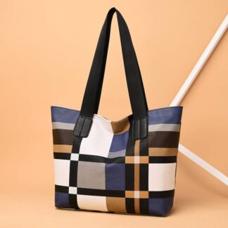 Fashion Plaid Totes For Women PU Leather Splicing Handbag