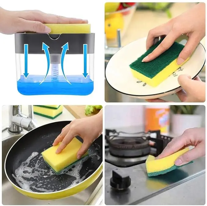 2-in-1 Soap Dispenser Press Liquid Pump with Sponge Holder - Image 3