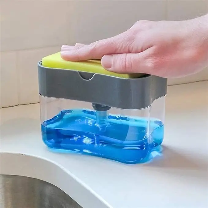 2-in-1 Soap Dispenser Press Liquid Pump with Sponge Holder - Image 2