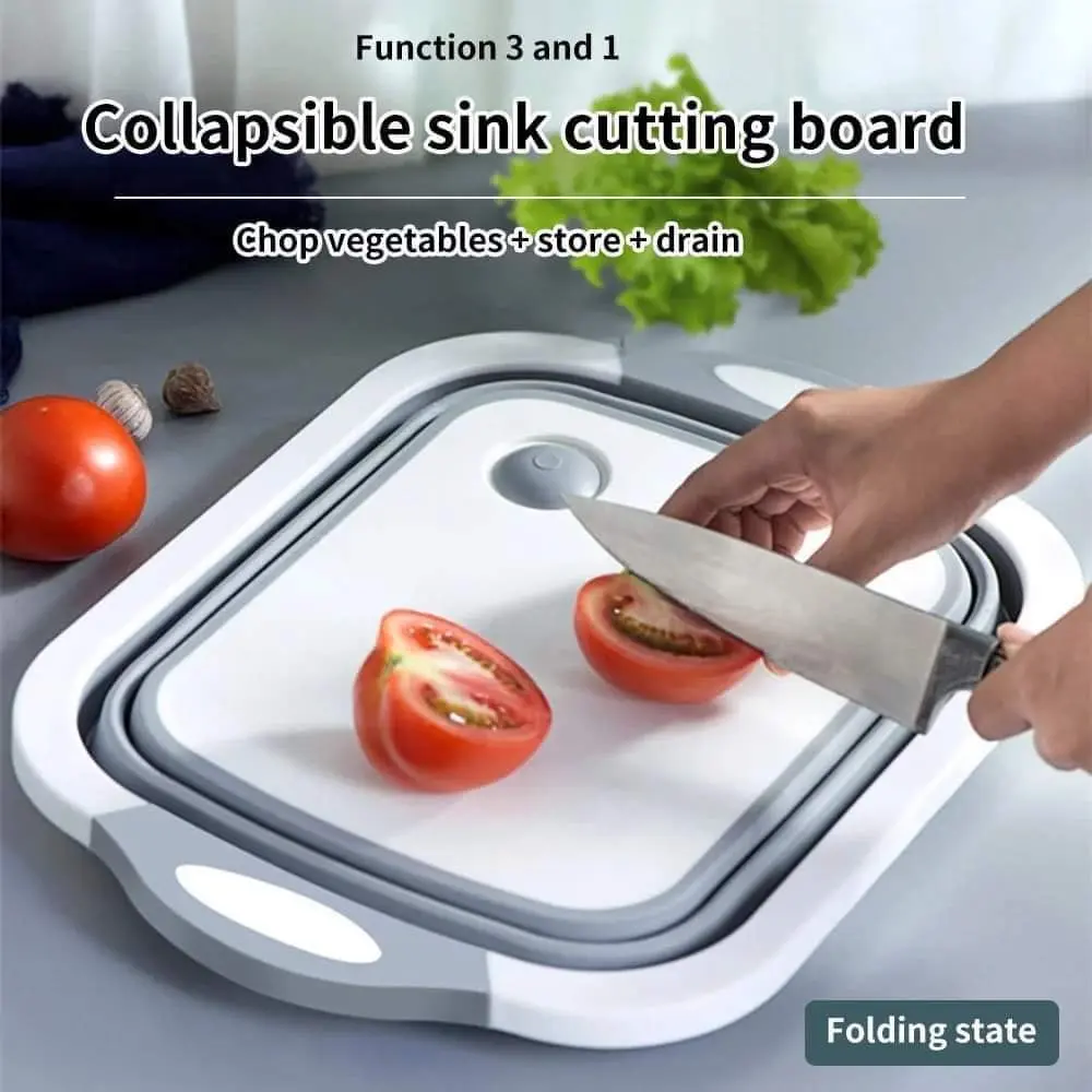 3 in 1 Foldable Drain Basket With Cutting Board - Image 3