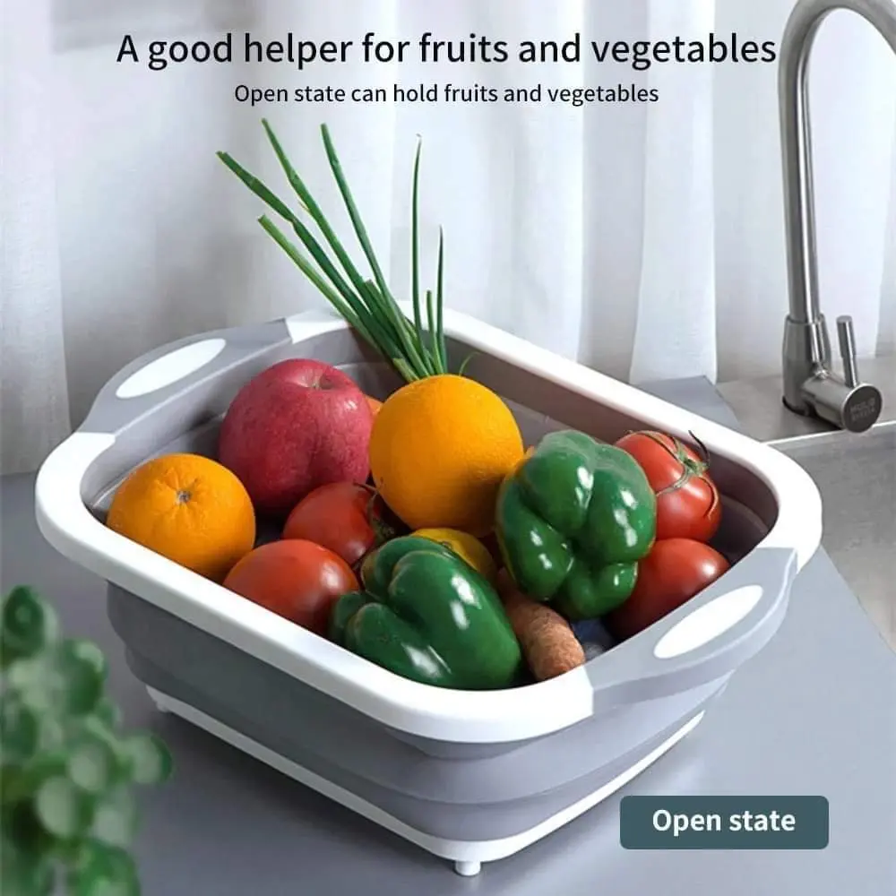 3 in 1 Foldable Drain Basket With Cutting Board - Image 2