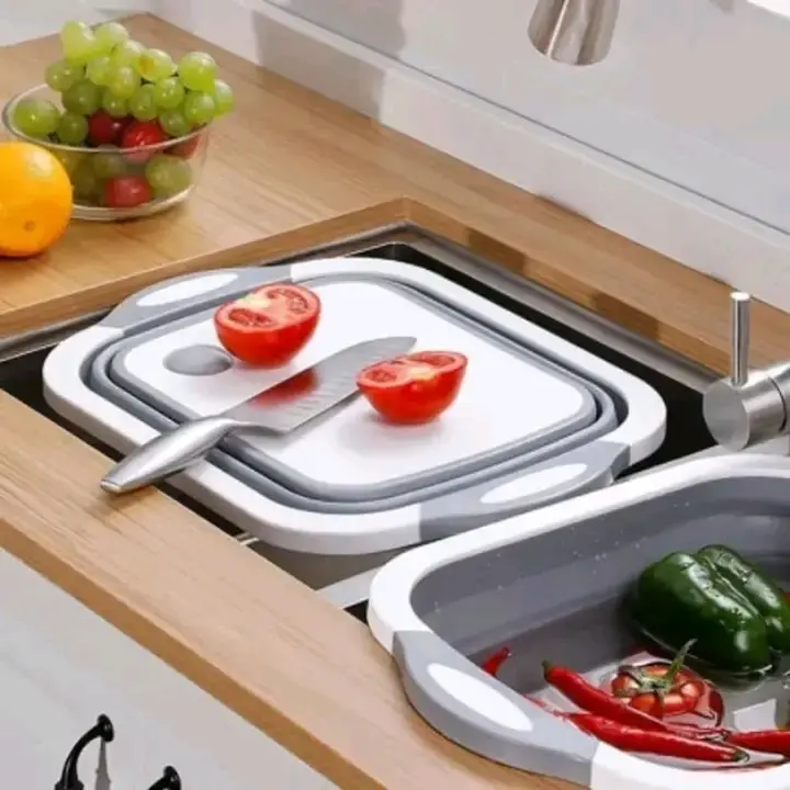 3 in 1 Foldable Drain Basket With Cutting Board - Image 4