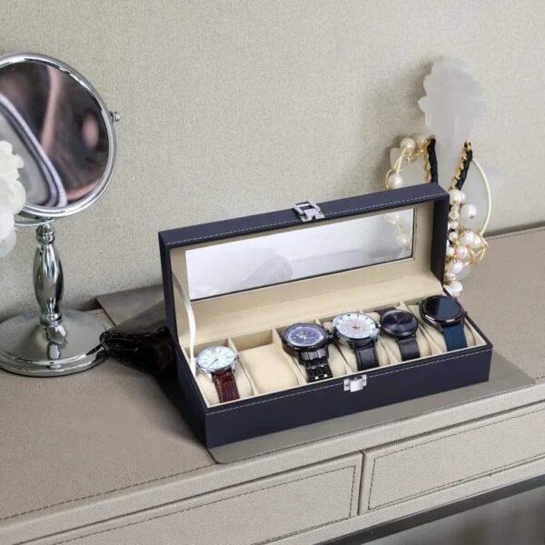 6 Slots PU Leather Watch Box