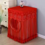 Elegant Red Lace Washing Machine Cover with Floral Accents