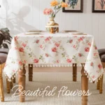 Decorative Dining Table Cover Floral Tassel Tablecloth