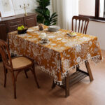 Elegant Floral Printed Polyester Tablecloth with Tassels