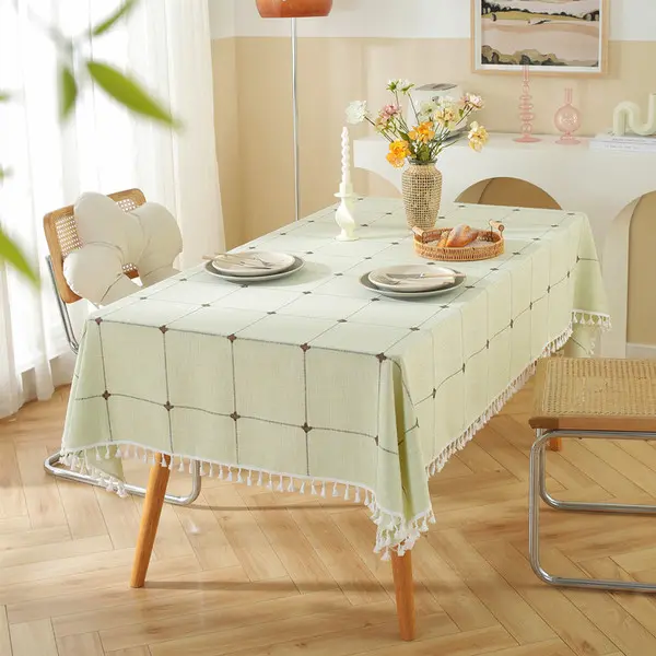 Geometric Grid Tassel Tablecloth Modern Dining Table Cover - Image 3