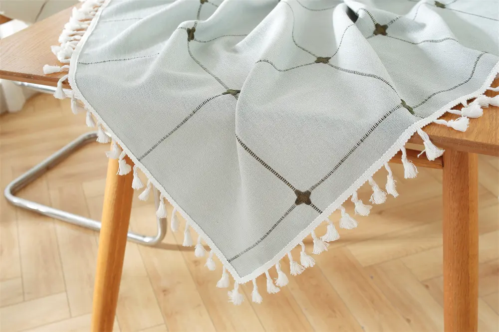 Geometric Grid Tassel Tablecloth Modern Dining Table Cover - Image 7