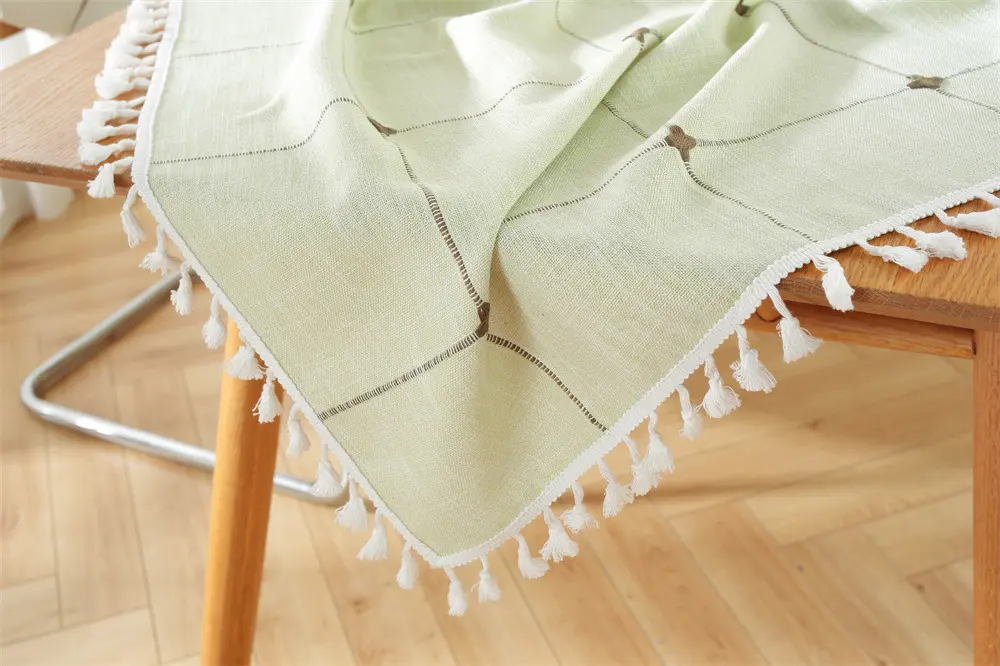 Geometric Grid Tassel Tablecloth Modern Dining Table Cover - Image 9