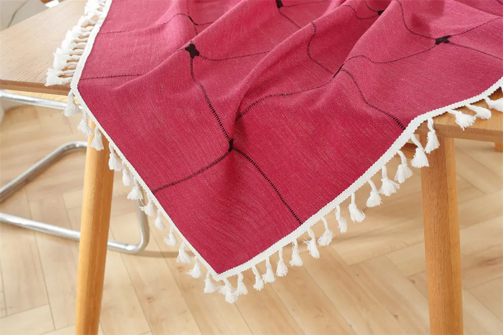 Geometric Grid Tassel Tablecloth Modern Dining Table Cover - Image 11