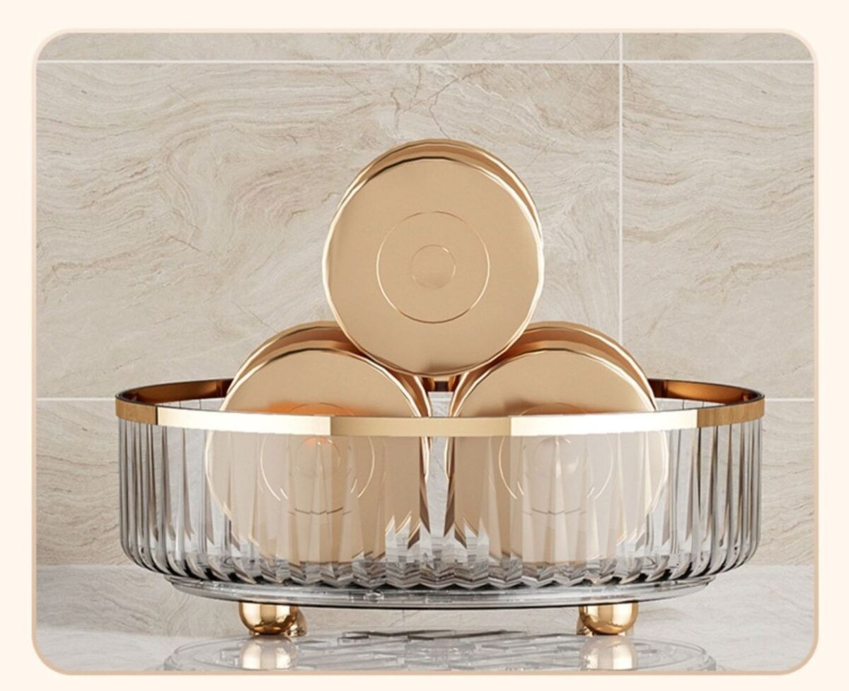 Luxury Round 360° Rotating Crystal Style Cosmetic Organizer Tray - Image 3