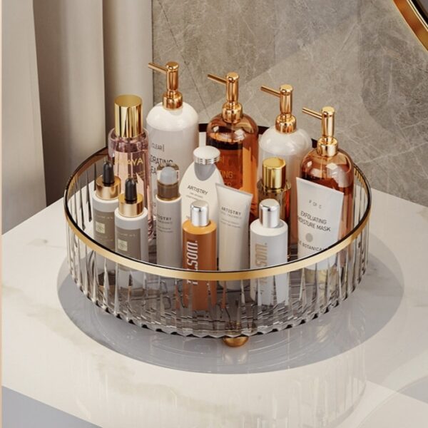 Luxury Round 360° Rotating Crystal Style Cosmetic Organizer Tray