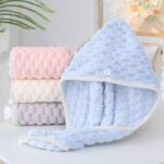 Soft Coral Velvet Hair Drying Towel with Button Loop