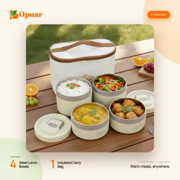 Leak-Proof Steel Lunch Box with Insulated Carry Bag